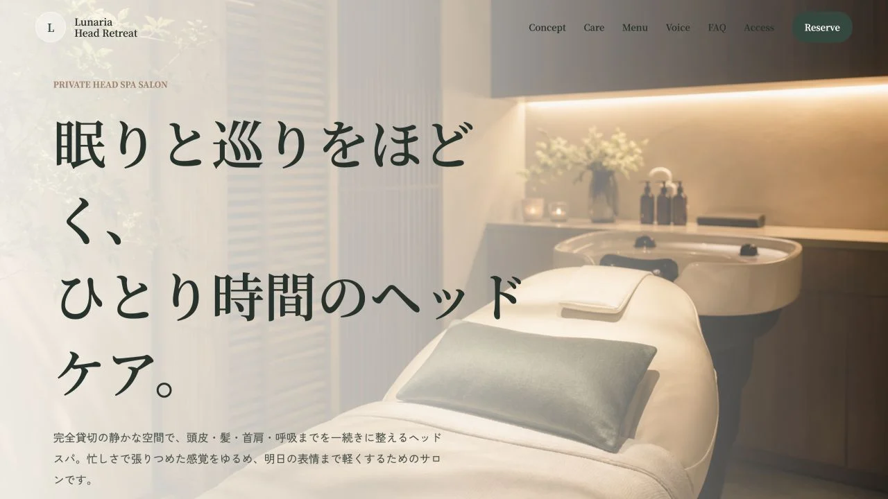 Lunaria Head Retreatのコンセプトサイト